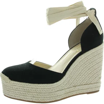Jessica Simpson Weyla Womens Cushioned Footbed Canvas Wedge Sandals In Black