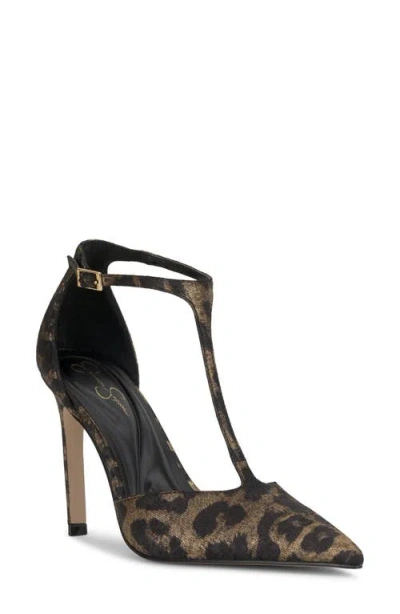 Jessica Simpson Willna T-strap Pointed Toe Pump In Animal Print
