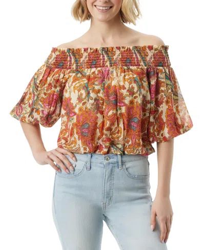 Jessica Simpson Women's Alana Floral-print Off-the-shoulder Top In Apricot Sherbert Paisley