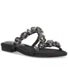 Jessica Simpson Avimma Womens Silhouette Embellished Slide Sandals In Black Satin