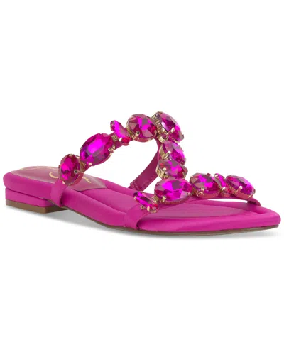 Jessica Simpson Women's Avimma Embellished Flat Sandals In Bright Pink Satin