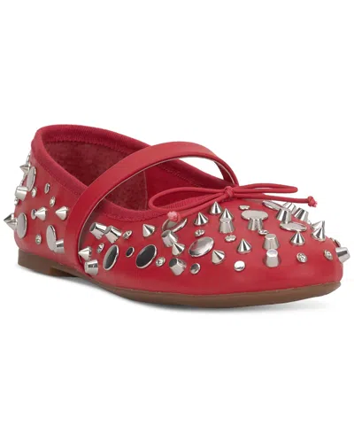 Jessica Simpson Women's Azalina Studded Mary-jane Ballet Flats In Red Muse