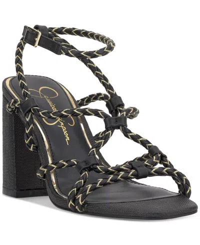 Jessica Simpson Women's Azimma Block-heel Strappy Rope Sandals In Black