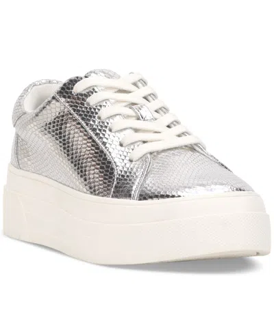 Jessica Simpson Women's Caitrona Lace Up Platform Sneakers In Silver Faux Leather