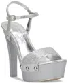 Jessica Simpson Calenta 2 Womens Rhinestone Faux Leather Platform Heels In Silver Rhinestone