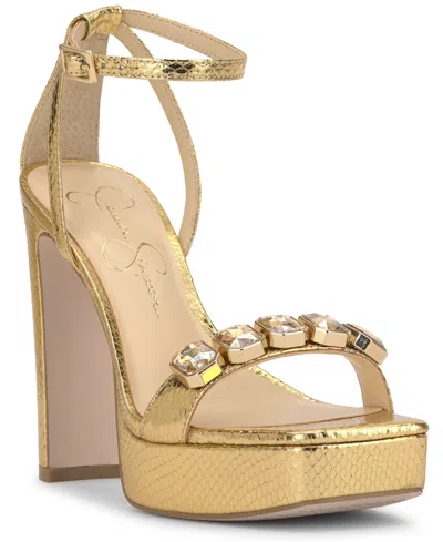 Jessica Simpson Women's Callirah Ankle-strap Platform Sandals In Gold Metallic Snake