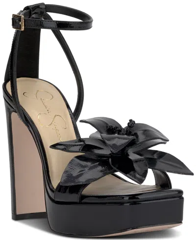 Jessica Simpson Women's Camise Flower Platform Sandals In Black Patent