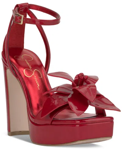 Jessica Simpson Women's Camise Flower Platform Sandals In Red Muse Patent