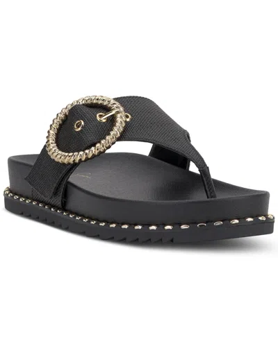 Jessica Simpson Women's Cymmeri Hooded Thong Flat Sandals In Black Raffia