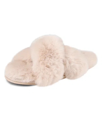 Jessica Simpson Women's Extra Soft High Plush Cross Band Slide Slippers In Camel