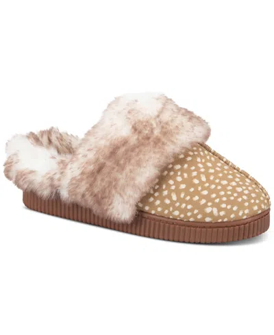 Jessica Simpson Women's Faux Fur Memory Foam Clog Slippers In Neutral