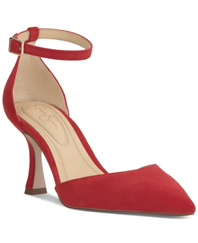 Jessica Simpson Women's Foxena Pointed-toe Ankle-strap Pumps In Red Muse Suede