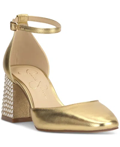 Jessica Simpson Women's Fulian Ankle-strap Block-heel Pumps In Gold Metallic