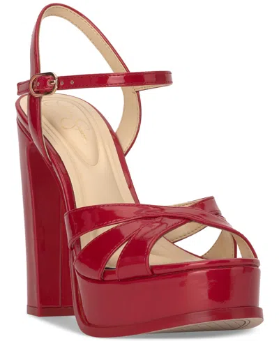 Jessica Simpson Women's Giddings Platform Dress Sandals In Red Muse Patent