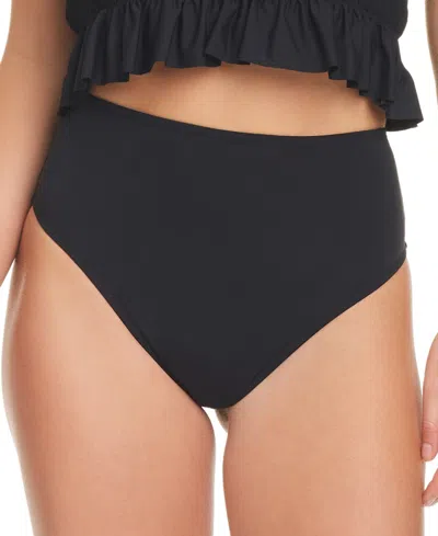 Jessica Simpson Women's High-waist Pull-on Bikini Bottom In Black