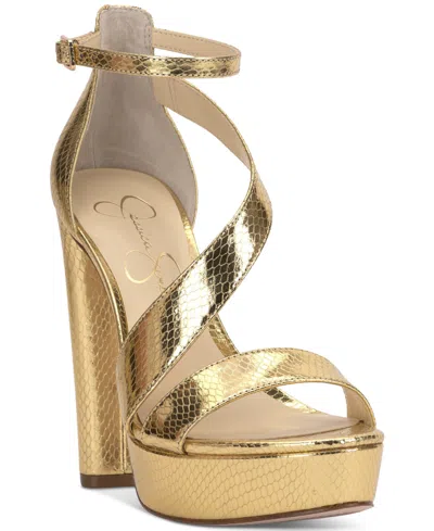 Jessica Simpson Women's Iley Strappy Platform High Heel Sandals In Gold Metallic Snake
