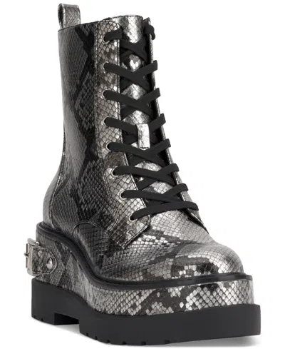 JESSICA SIMPSON WOMEN'S IMELDA LACE-UP PLATFORM WEDGE COMBAT BOOTIES