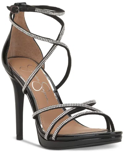Jessica Simpson Women's Jaeya Strappy Rhinestone High-heel Dress Sandals In Black,silver