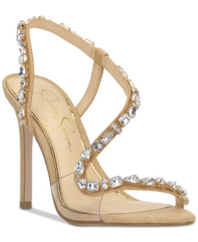 Jessica Simpson Women's Jaycin Barely-there Rhinestone Evening Sandals In Natural Raffia