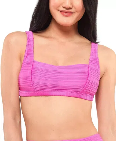 Jessica Simpson Women's  Contemporary Bikini Top Purple Ribbed Swimsuit Asm7 In Pink