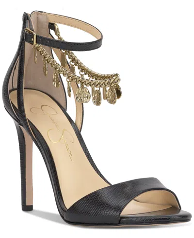 Jessica Simpson Women's Jetser Embellished Chain Dress Sandals In Black Lizard