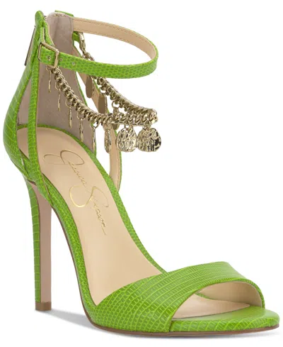 Jessica Simpson Women's Jetser Embellished Chain Dress Sandals In Lizard Green