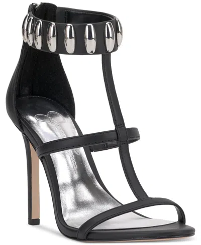 Jessica Simpson Women's Juniya T-strap Studded Stiletto Sandals In Black