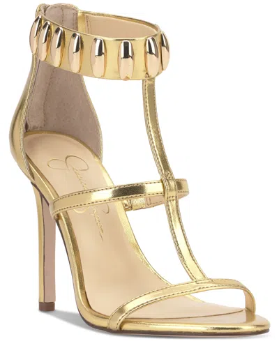 Jessica Simpson Women's Juniya T-strap Studded Stiletto Sandals In Gold
