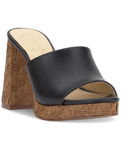 Jessica Simpson Women's Kameena Block-heel Slip-on Sandals In Black Smooth