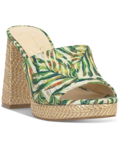 Jessica Simpson Women's Kameena Block-heel Slip-on Sandals In Green Multi