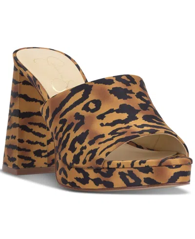 Jessica Simpson Women's Kameena Block-heel Slip-on Sandals In Natural Leopard Satin
