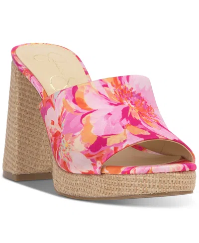 Jessica Simpson Women's Kameena Block-heel Slip-on Sandals In Pink,orange Satin