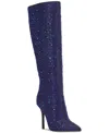 Jessica Simpson Women's Laurel Embellished Tall Pointed-toe Dress Boots In Midnight Blue Denim Rhinestone