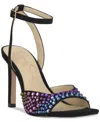 Jessica Simpson Lendall Womens Square Open Toe Ankle Strap Pumps In Black Suede Multi