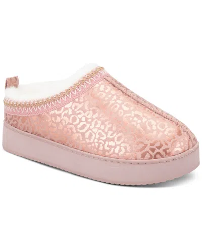 Jessica Simpson Women's Leopard-print Microsuede Memory-foam Clog Slippers In Pink