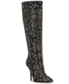 Jessica Simpson Women's Lovienn Rhinestone Stiletto Knee-high Wide-calf Dress Boots In Gray