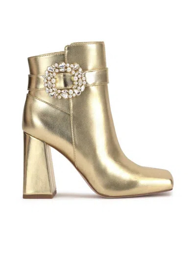 JESSICA SIMPSON WOMEN'S LUMINNA BLOCK HEELED BOOTIE IN GOLD