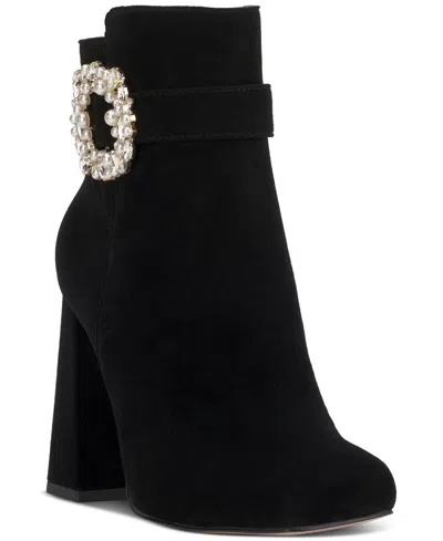 JESSICA SIMPSON WOMEN'S LUMINNA EMBELLISHED BUCKLE BLOCK-HEEL BOOTIES