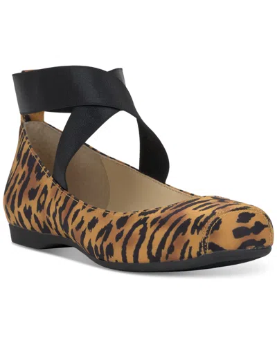 Jessica Simpson Women's Mandalaye Elastic Criss-cross Ankle Strap Ballet Flats In Natural Leopard Satin