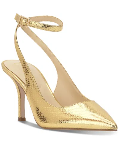 Jessica Simpson Women's Miriale Slingback Ankle-strap Pumps In Gold Snake