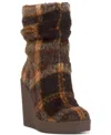 Jessica Simpson Mynette Slouch Platform Wedge Bootie In Mocha Combo Plaid