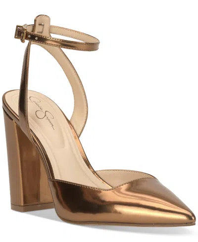 Jessica Simpson Women's Nazela Two-piece Pointed-toe Pumps In Bronze Mirror Metallic