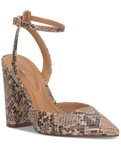 Jessica Simpson Women's Nazela Two-piece Pointed-toe Pumps In Natural Snake