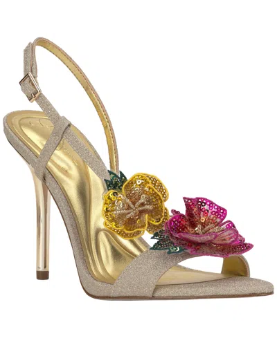 Jessica Simpson Women's Nivory Sequin Flowers Stiletto Sandals In Gold
