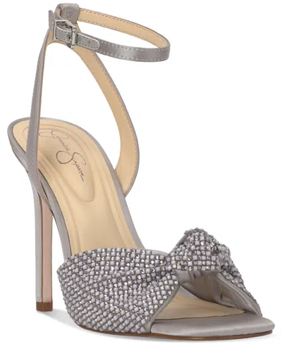 Jessica Simpson Ohela Ankle Strap Sandal In Pewter Satin