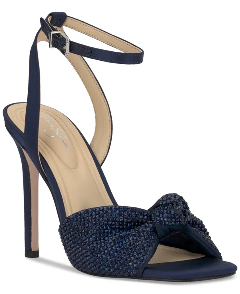 Jessica Simpson Women's Ohela Beaded Knot Ankle-strap Dress Sandals In Navy  Baby Satin | ModeSens