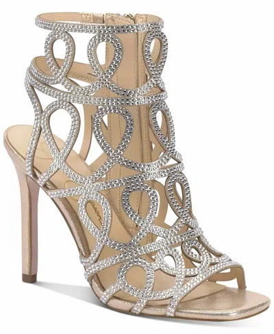 Jessica Simpson Women's Opalite Rhinestone Gold Formal Stiletto Heel Sandal In Champagne In White