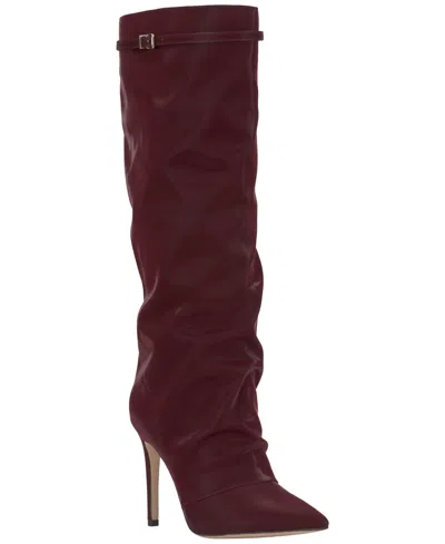 Jessica Simpson Women's Paeril Buckle Slouch Stiletto Boots In Dark Cherry Sateen