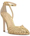 Jessica Simpson Paveri Ankle Strap Pointed Toe Pump In Gold Metallic Snake