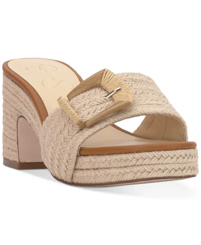 Jessica Simpson Women's Peccio Buckled Platform Block-heel Slide Sandals In Natural Raffia